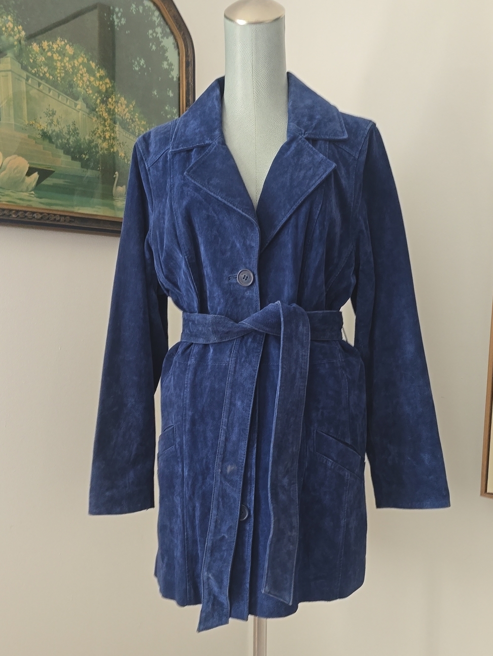 Dennis Basso | Blue Suede Belted Jacket